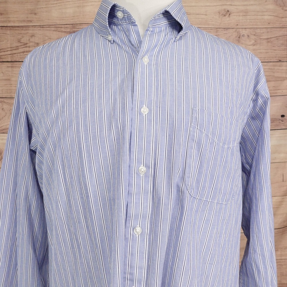 Club Room Button Down Shirt Mens 18 34/35 Blue Striped Good Regular Fit Cotton